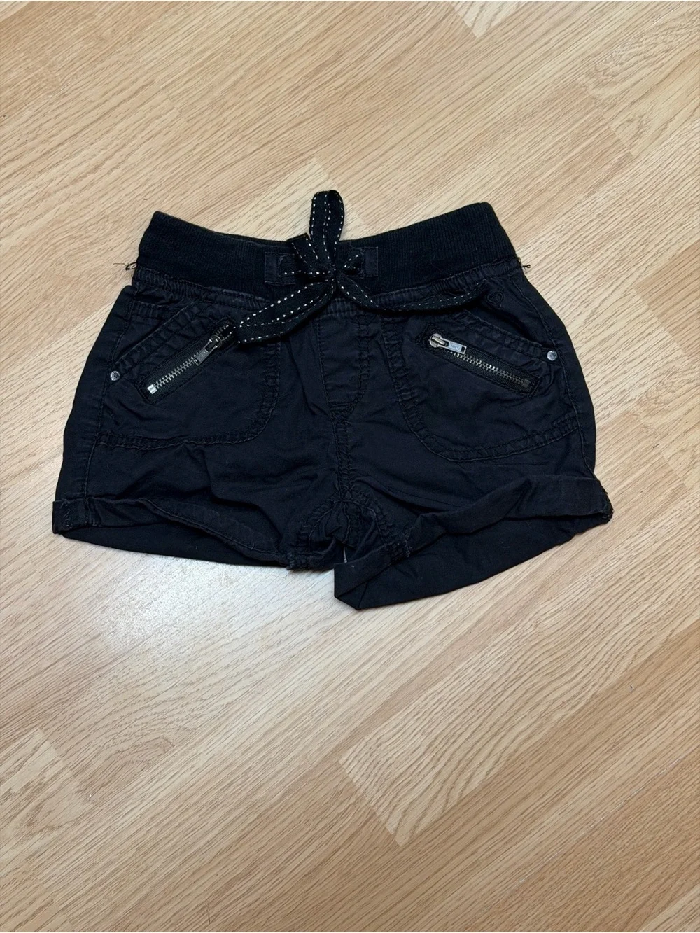 Justice Girls 8S Black Cargo Utility Shorts Zip Pockets Drawstring Cuffed Hem